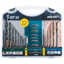 Coffret - Set de forets et vis KIT 22 22&nbsp;pi&egrave;ces, m&eacute;tal, pierre, 9&nbsp;embouts tri&eacute;s,