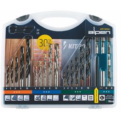 Coffret - Set de forets et vis KIT 30 30&nbsp;pi&egrave;ces, m&eacute;tal, pierre/bois, 9&nbsp;embouts t