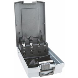 Coffret - Fraise conique &agrave; &eacute;bavurer HSS-Co, tige &agrave; 3&nbsp;pans, division in&eacute;gale, DIN